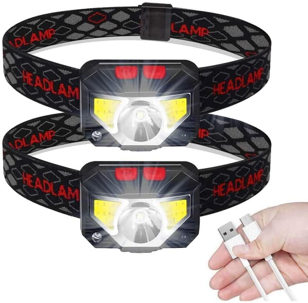 Pakke med 2 Ladbare LED-Hodelykter med Batteriindikator