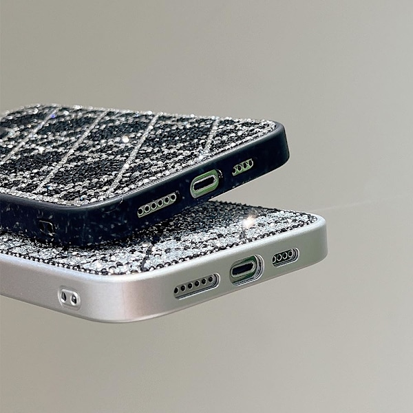 Designat för iPhone-fodral, Lyxigt Galvaniserat Rhombus Glitter Rhinestone Glimmande Glittrande Kameralinsskydd