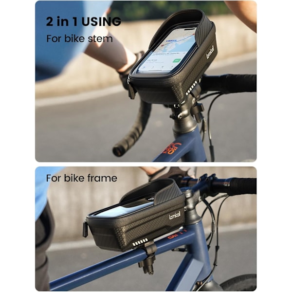 Vandafvisende cykelrammepose - Hurtig montering og fjernelse 1L cykeltelefonpose med følsom berøringsskærm, cykeltelefonholder