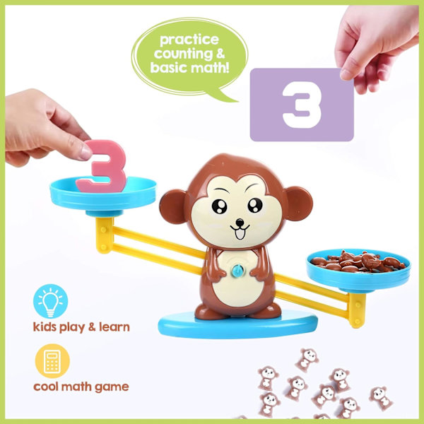 CoolToys Monkey Balance - hauska matemaattinen peli tytöille ja pojille | Hauska, opettavainen lasten lahja ja lasten lelu STEM-oppimiseen, yli 3-vuotiaille (64-osainen sarja)