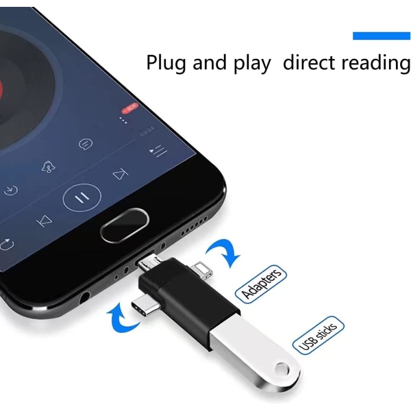 3-i-1-adapter, USB-C til USB 3.0 hunnadapter, kompatibel