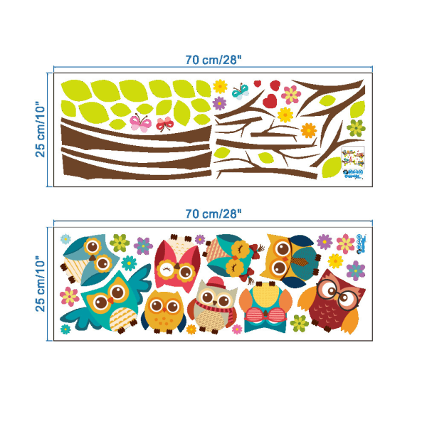 Lasten seinätarrat 9 Pöllöt oksilla (120x100 cm) I puu