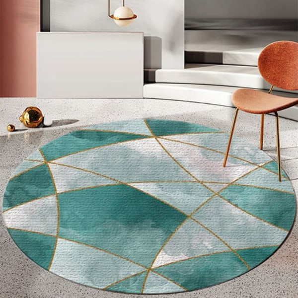 Machine Washable Round Carpet, Simple Geometric Style Interior An