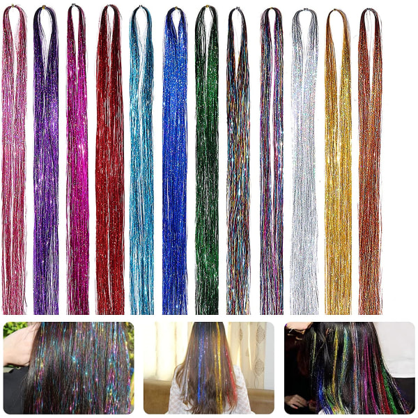 14 stykker fargerike hair extensions hair extensions, med skinnende