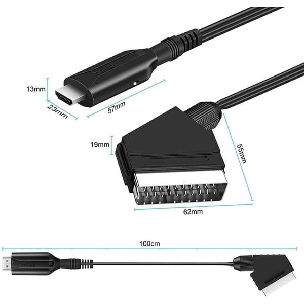 Scart til HDMI-konverter, lyd- og videoadapter til HDTV/dvd/set-top-boks