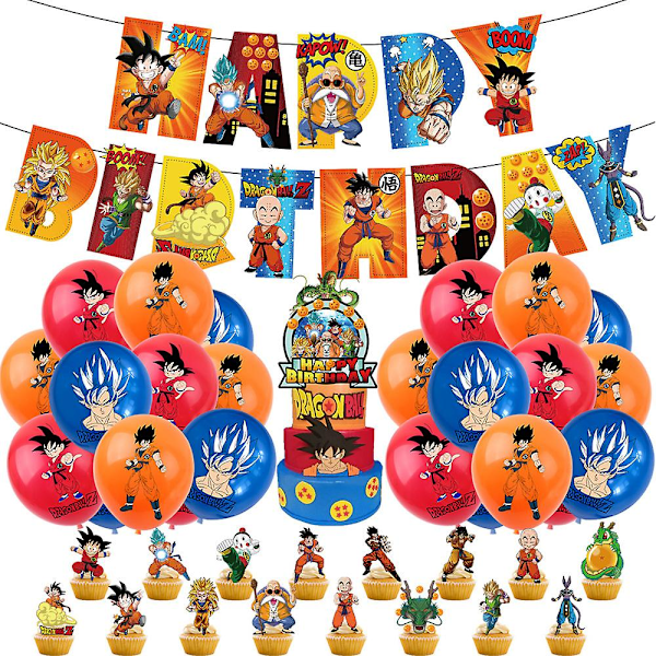 Dragon Ball syntymäpäiväjuhlatarvikkeet Dragon Ball -kodin koristebanneri Ilmapallot Kakku Cupcake Toppers -setti lapsille