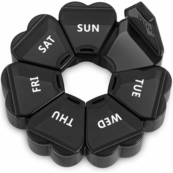 1 stk (Sort) 7 Dages Pilleboks Organizer med Åbningsknap