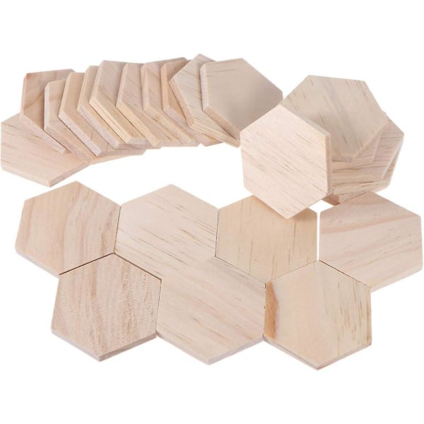 5*5*1cm25pcs Unfinished Wood Slices Hexagon Wooden Craft Embellishments Blank Name Tags Wooden Chip For DIY Scrapbooking Wedding Crafts