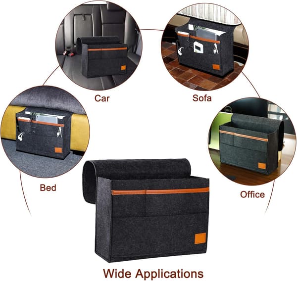 Grå Caddy Organizer, Sengeside Caddy Filt Sengeside Lomme Oppbevaring