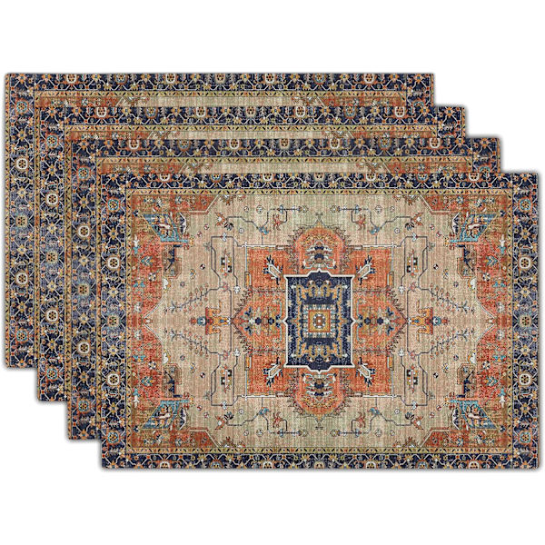 Aztek Terracotta Boho-dukningsunderlägg Set om 4 Vintage Persisk Rost Ret