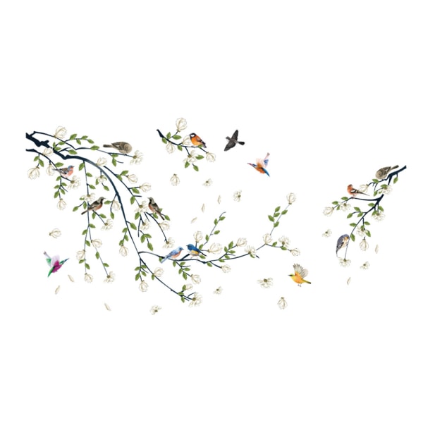decalmile Birds on Tree Branch Wall Stickers Blossom Flower Wall