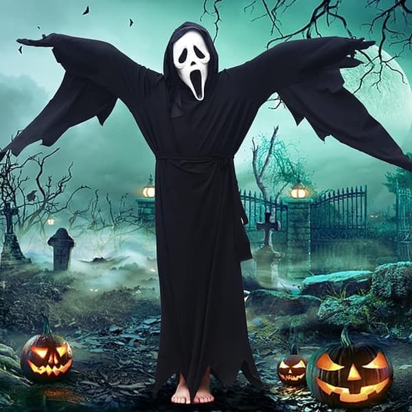 Barn Scream Kostym med Mask Ghostface Kostym för längd 150cm