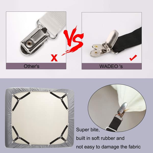 Sorte 4 stk. Sengelinneclips, Justerbar Elastisk Trekant