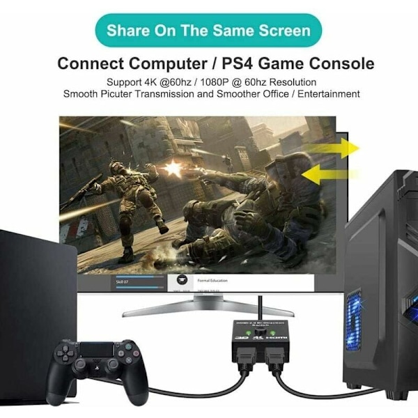HDMI Switch, HDMI Splitter 4K Bi-Directionel 2 ind 1 ud Adapter eller 1 ind 2 ud Switch, Understøtter 3D 4K 1080P, HDCP, HD