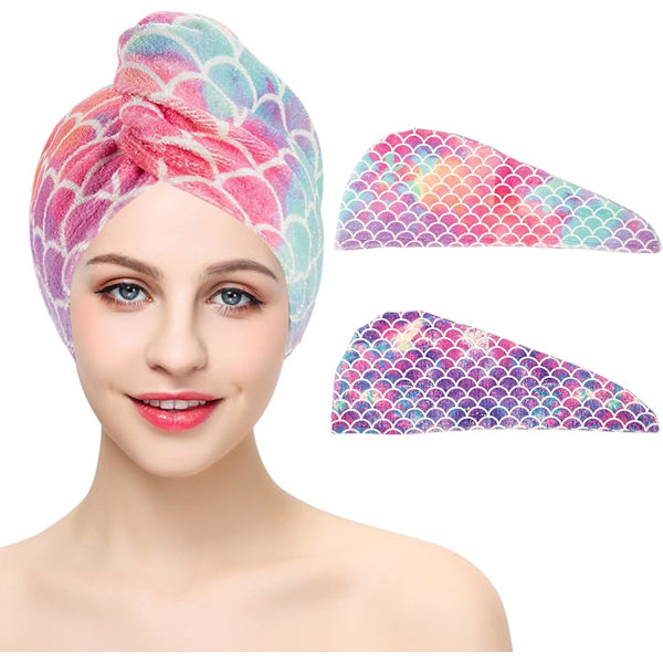 Set med 2 torkhanddukar - turban med knappar - superabsorberande -