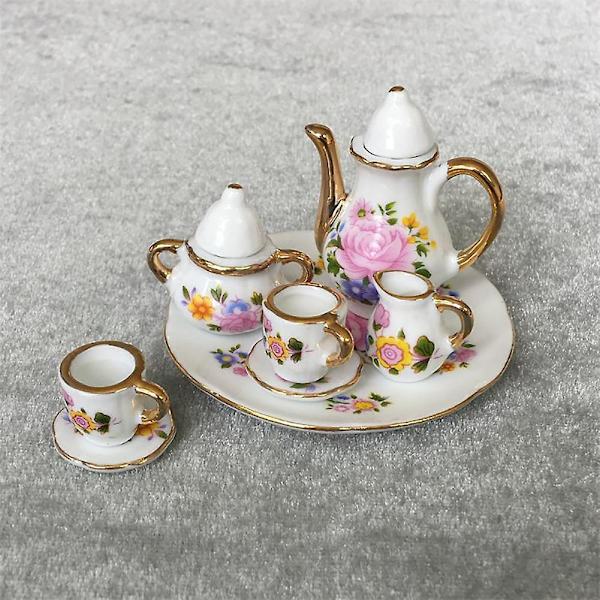 Naievear 8 st/set 1/6 porslin matservis tekanna fat miniatyrdockhustillbehör