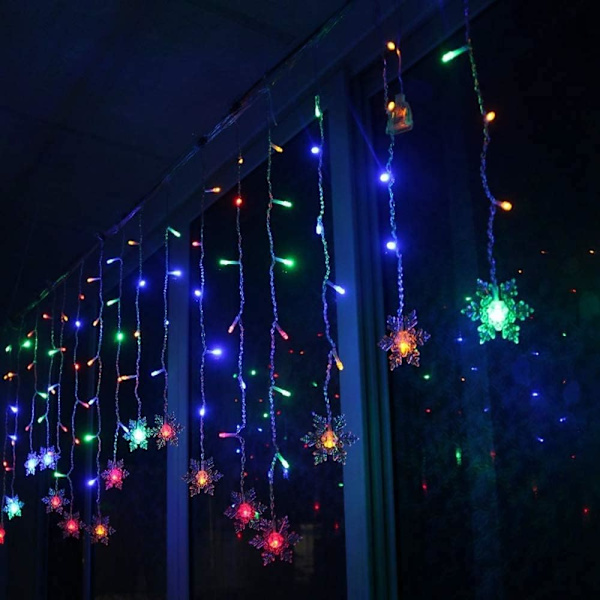 LED Gardinlampor, 4M 96 LED Snöflinga Gardin Stränglampor Plug-in Minnesfönster Gardinlampor med 8 Lägen
