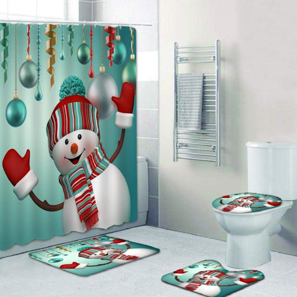 4-pack julbadrumsset med duschdraperi, julbad