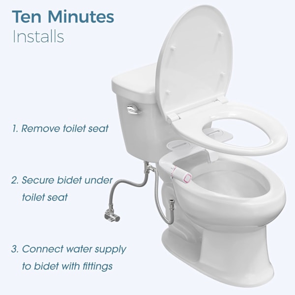 Ultra-Tynd Bidet-Tilbehør til Toilet - Dobbelt Dysesystem (Foran & Bagtil) med Justerbart Koldt Vandtryk og