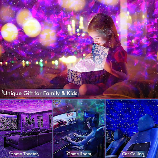 Galaxprojektor för sovrum, fjärrkontroll & vitbrus Bluetooth-högtalare, 14 färger LED-nattlampor för barnrum, vuxna hemmabio, fest, Li