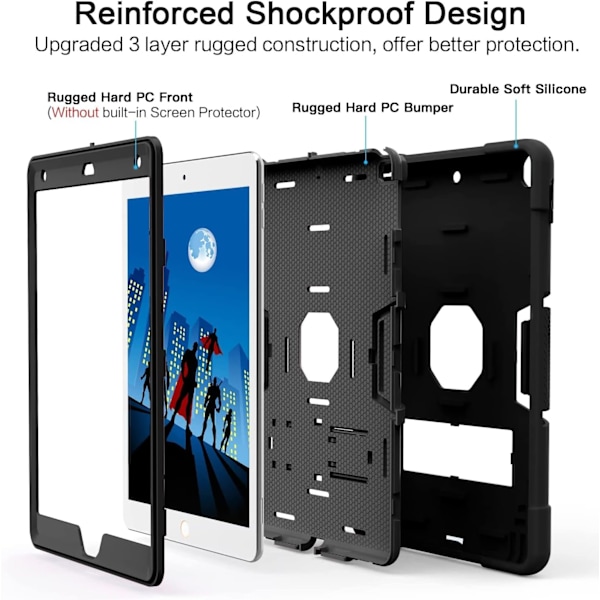 Funda kompatibel med iPad 9/8/7 (10,2 tommer, 2021/2020/2019 model, 9./8./7. generation) bestående af 3