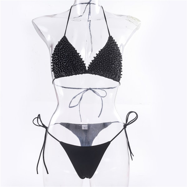 Pärlor bikini baddräkt (svart, m byst 80 - 88cm) Kvinna Bikini
