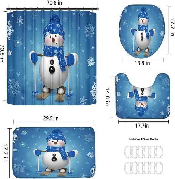 4-pack Blå Jultomte Duschdraperi Set 70,8×70,8 Vinter