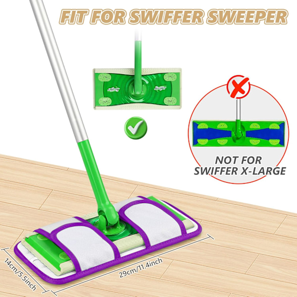 Uudelleenkäytettävät moppipäälliset yhteensopivat Swiffer Sweeper -moppien kanssa (6 kpl) - 12 tuuman pestävät mikrokuitu kosteat tyynyt, violetti
