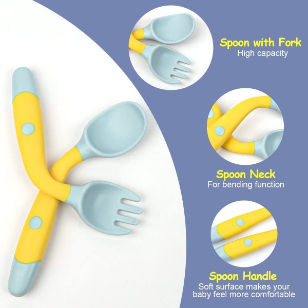 Silicone Baby Spoons (Green+Yellow),4pcs Soft Baby Spoon Training