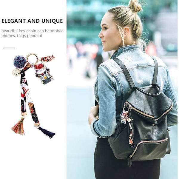 (Style 1) Lykkekat Nøglering med Maneki Neko Pom Pom Klokke Japansk