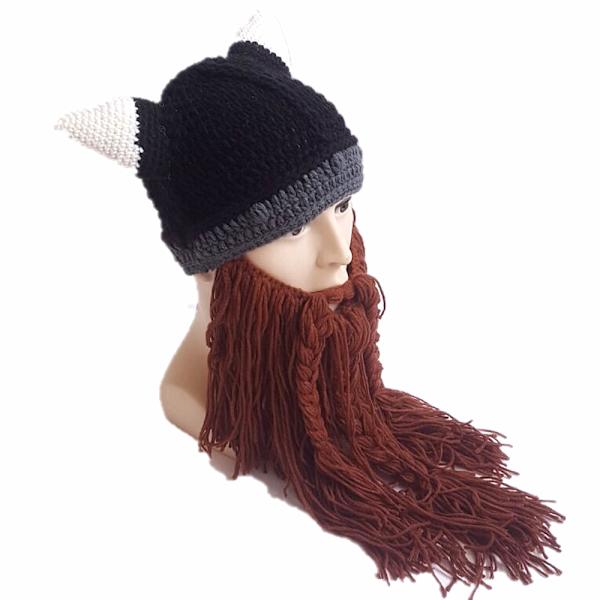Kreativ Barbarisk Strikket Skæghat Sjov Strikket Hat Paryk Beanie Hat