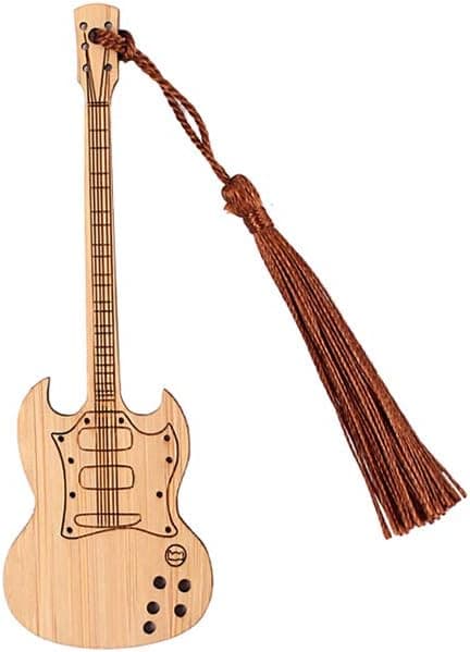 1 bokmärke gitarrformad bambu bokmärke retro personligt