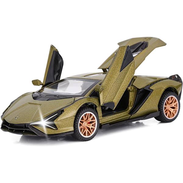 Lekebiler Lambo Sian FKP3 Metallmodellbil med Lys og Lyd Trekk Tilbake Lekebil for Gutter 3+ År (Hærfarge Grønn)