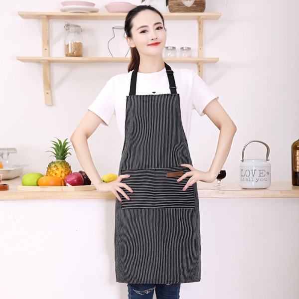 Grid Striped Cotton Adjustable Apron with Pockets for Cooking