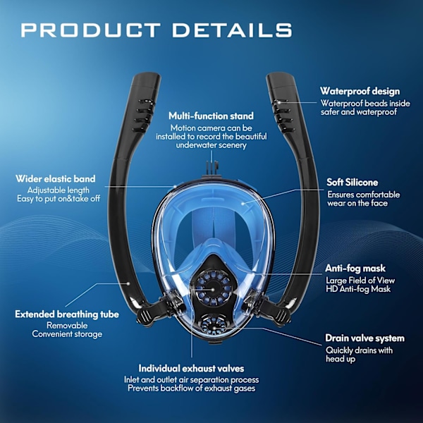 Snorkelmaske for voksne, helmaske, Stor-X-Stor