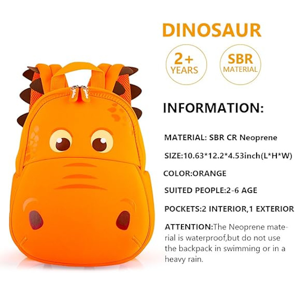 Dinosaurus Hippo Kids Taapero Reppu Pojille Tytöille Kevyt Vedenpitävä Esikoulu Matkareppu 2-7 Vuotiaille