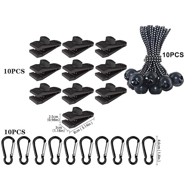 1 set med vindtäta tältklämmor för utomhuscamping, justerbar spiral