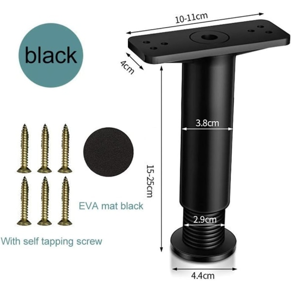 2 stycken (Svart, 15-25 cm) Justerbara Sängben, Metallmöbler