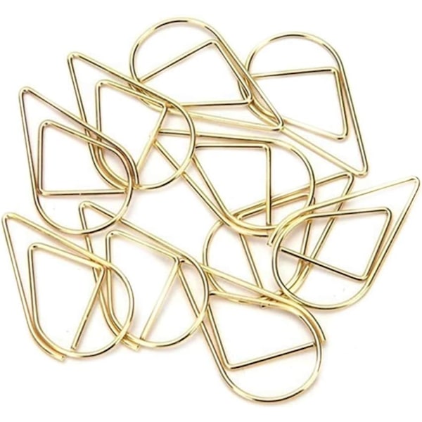 10 små guld papirclips/bogmærker i form af en vanddråbe