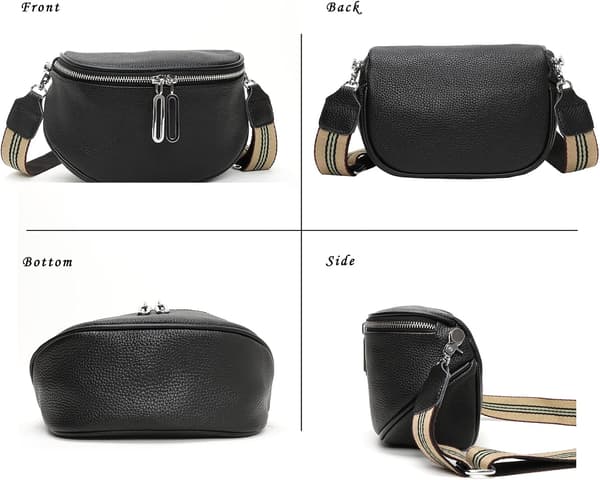 Bæltetaske Crossbody Tasker Til Kvinder Ægte Læder (Sort)
