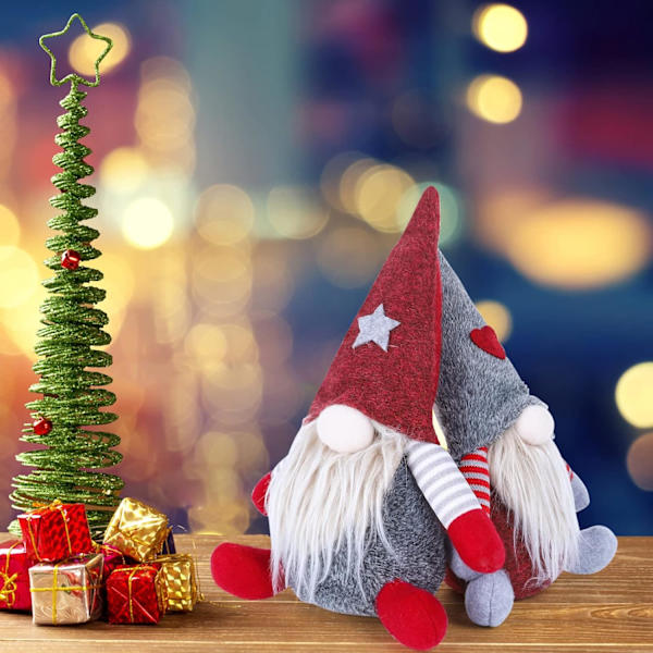 2 Jultomtar Plysch Tomte, Jultomte Elf Staty
