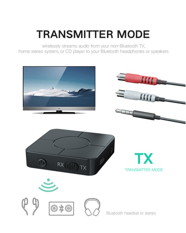1 stk Bluetooth 5.0 mottaker sender 2-i-1 trådløs lyd