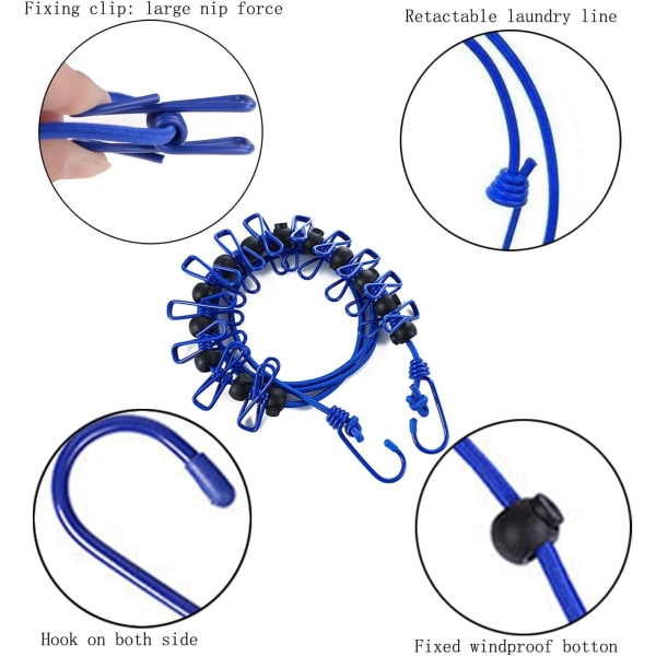 2 Stykker Bærbar Vindtæt Rejse Tøjlinie, Justerbar