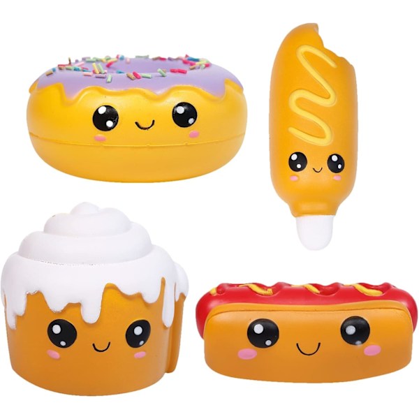 4 Pcs Squishies Hot Dog Cake Bread Donut Kawaii Scented Soft Slow