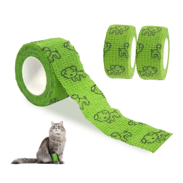3 rullar grönt självhäftande bandage för husdjur, elastiskt