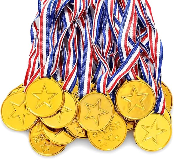 30 gullfargede plastmedaljer for idrett, spillkonkurranser,