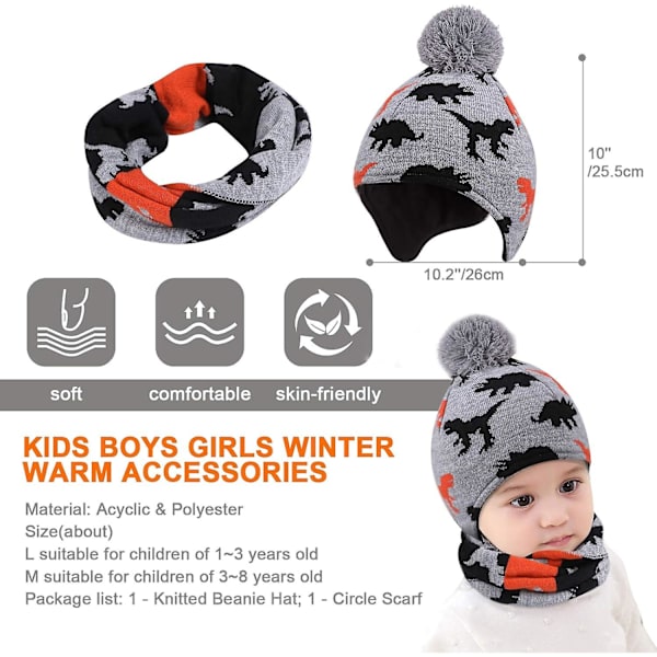 2 i 1 Barnmössa och Halsduk Vinter Varma Tjocka Fleece Foder Stickad Mössa Halsvärmare, Termisk Mössa Elastisk Halsvärmare för Baby, Flicka, Pojke