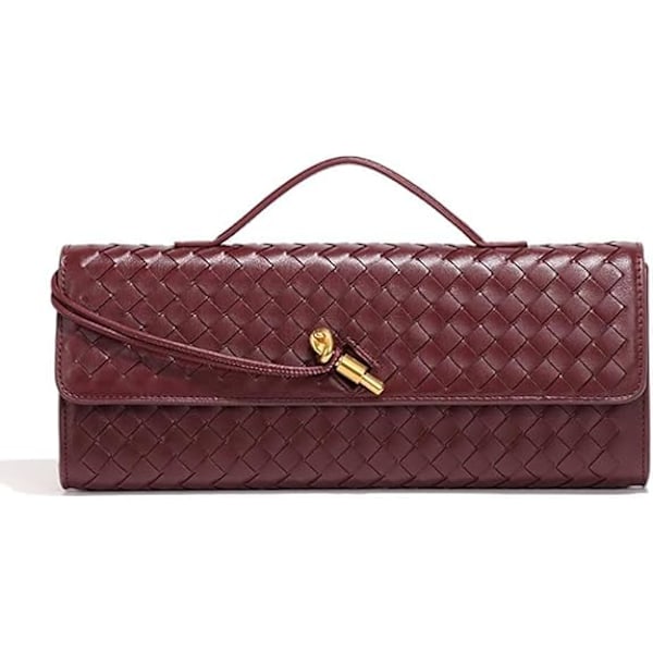 Dam Crossbody Väska Vävd Clutch Handväska för Kvinnor PU Läder Handgjord Axelväska