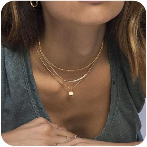 Sarte Lagdelte Choker Halskæder Håndlavet Mønt Rør Stjerne Perle Vedhæng Multilayer Justerbar Lagdeling Kæde Guldbelagt