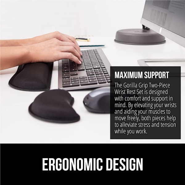 Handledsstöd i Memory Foam för Datortangentbord, Mus, Ergonomisk Design, 2-delat Set, Svart
